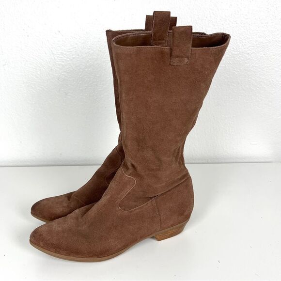 Schutz Brown Suede Mid-Calf Boots - Picture 4 of 10